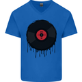 A Dripping Vinyl Record Turntable Decks DJ Mens V-Neck Cotton T-Shirt Royal Blue