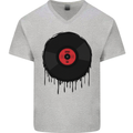 A Dripping Vinyl Record Turntable Decks DJ Mens V-Neck Cotton T-Shirt Sports Grey