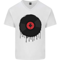 A Dripping Vinyl Record Turntable Decks DJ Mens V-Neck Cotton T-Shirt White