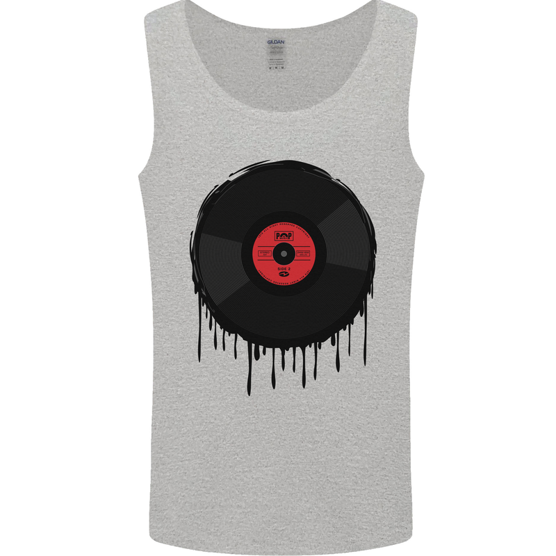 A Dripping Vinyl Record Turntable Decks DJ Mens Vest Tank Top Sports Grey