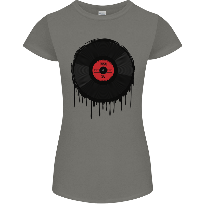 A Dripping Vinyl Record Turntable Decks DJ Womens Petite Cut T-Shirt Charcoal