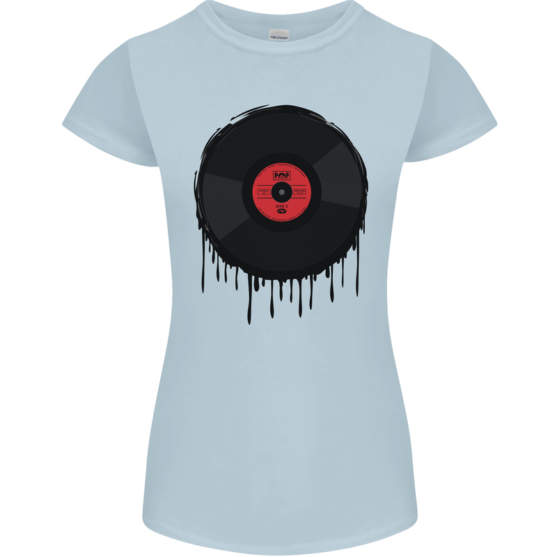 A Dripping Vinyl Record Turntable Decks DJ Womens Petite Cut T-Shirt Light Blue