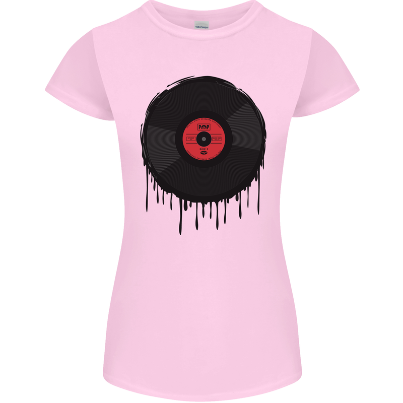 A Dripping Vinyl Record Turntable Decks DJ Womens Petite Cut T-Shirt Light Pink