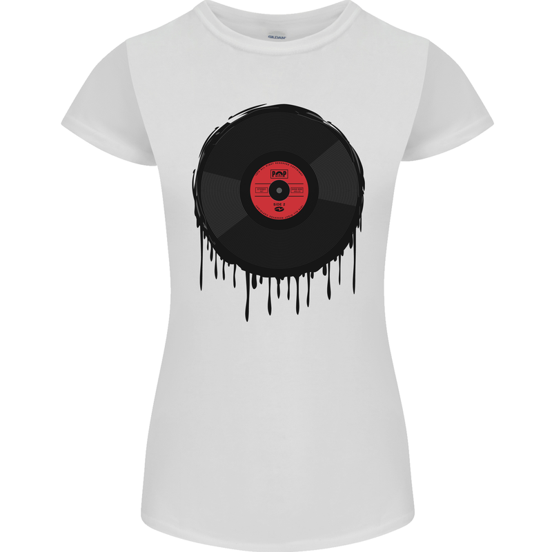 A Dripping Vinyl Record Turntable Decks DJ Womens Petite Cut T-Shirt White