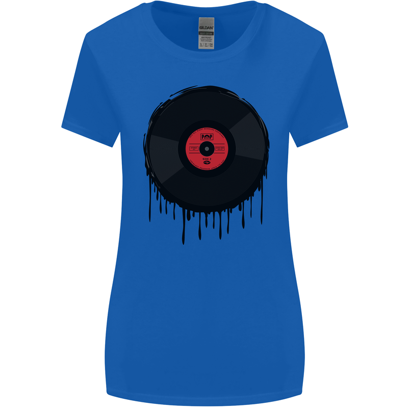 A Dripping Vinyl Record Turntable Decks DJ Womens Wider Cut T-Shirt Royal Blue