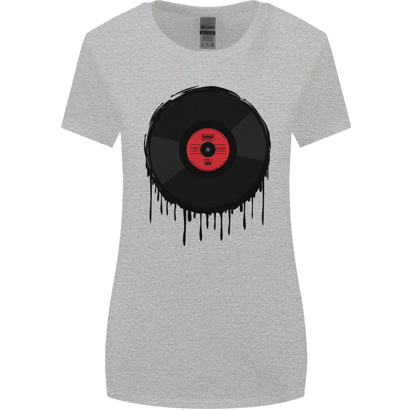 A Dripping Vinyl Record Turntable Decks DJ Womens Wider Cut T-Shirt Sports Grey