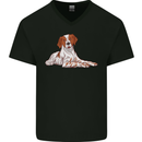 A Epagneul Breton Dog Mens V-Neck Cotton T-Shirt Black