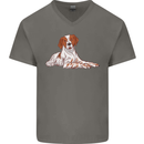 A Epagneul Breton Dog Mens V-Neck Cotton T-Shirt Charcoal