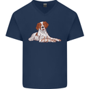A Epagneul Breton Dog Mens V-Neck Cotton T-Shirt Navy Blue