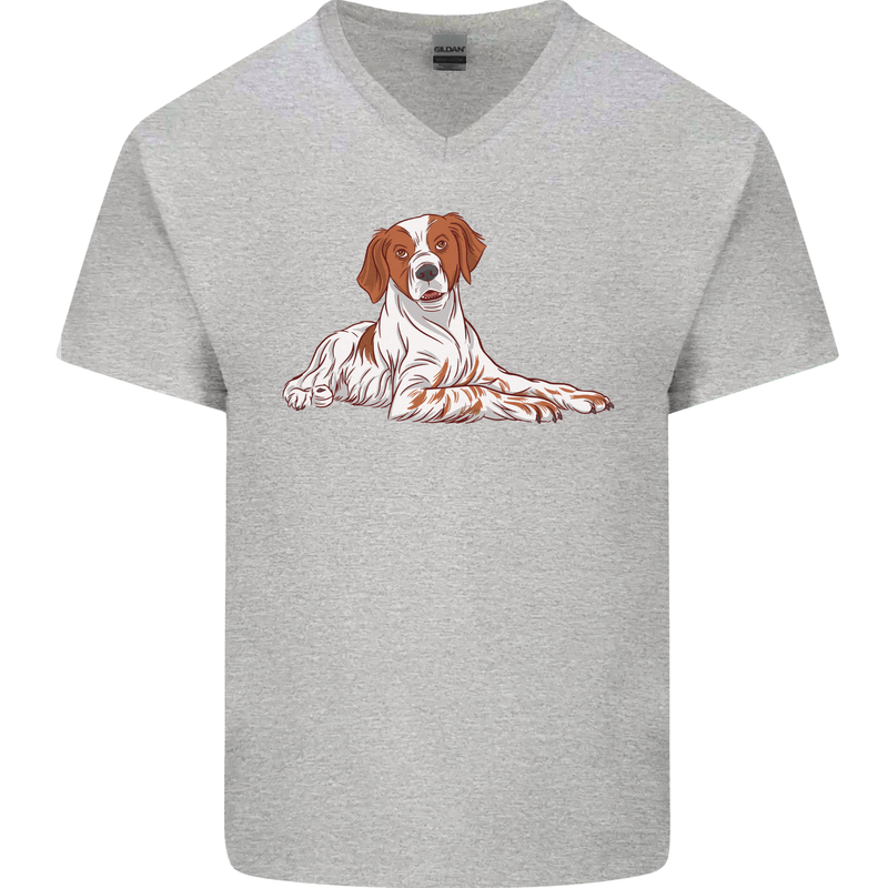 A Epagneul Breton Dog Mens V-Neck Cotton T-Shirt Sports Grey