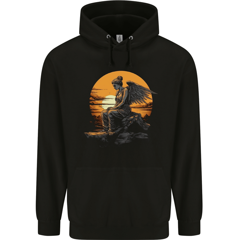 A Fallen Angel Sunset Fantasy Mens 80% Cotton Hoodie Black