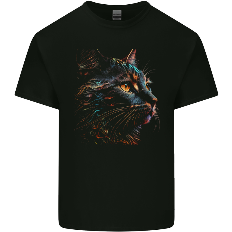 A Fantasy Cat With Cool Colours 2 Mens Cotton T-Shirt Tee Top Black