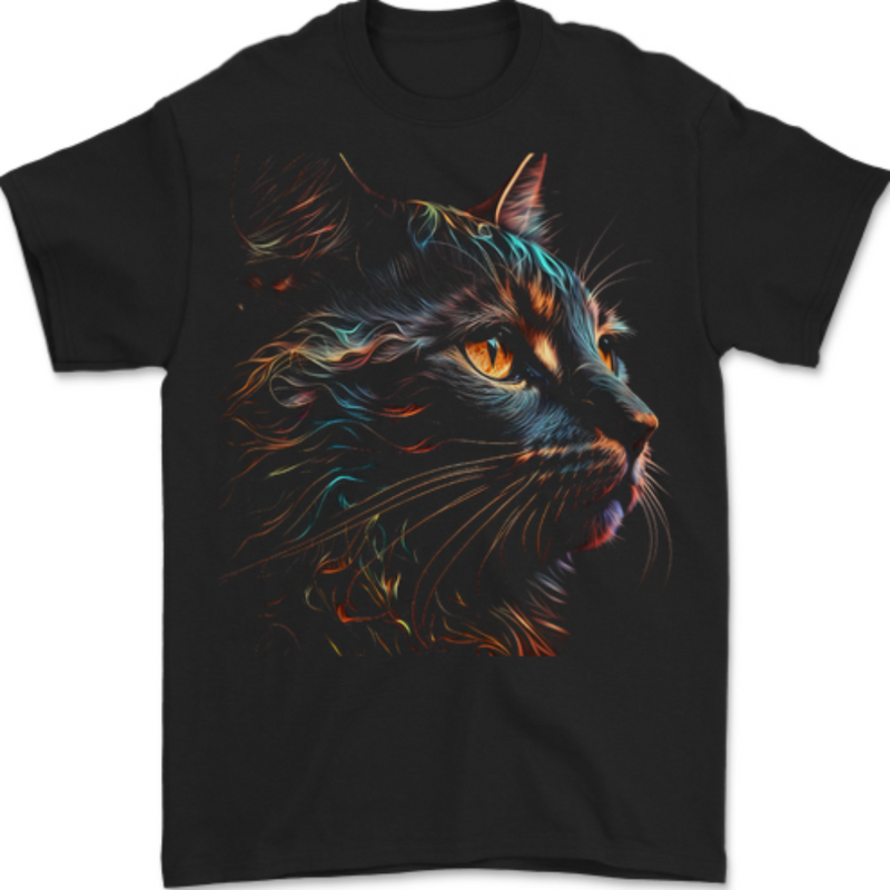 A Fantasy Cat With Cool Colours 2 Mens T-Shirt 100% Cotton BLACK