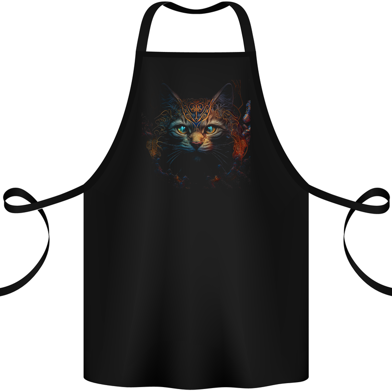 A Fantasy Cat With Cool Colours 4 Cotton Apron 100% Organic Black