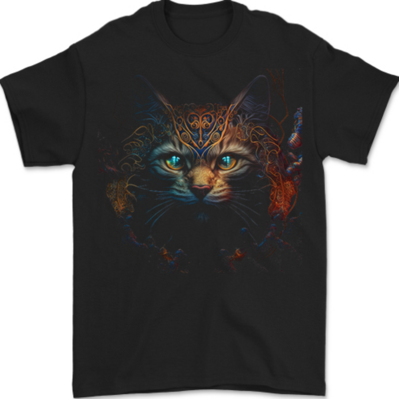 A Fantasy Cat With Cool Colours 4 Mens T-Shirt 100% Cotton BLACK