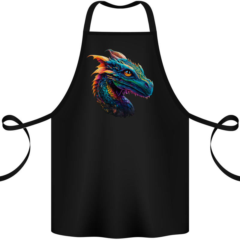 A Fantasy Colourful Dragon Cotton Apron 100% Organic Black