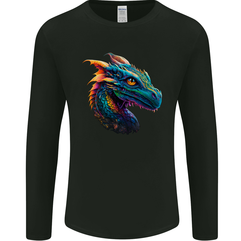 A Fantasy Colourful Dragon Mens Long Sleeve T-Shirt Black