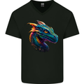 A Fantasy Colourful Dragon Mens V-Neck Cotton T-Shirt Black