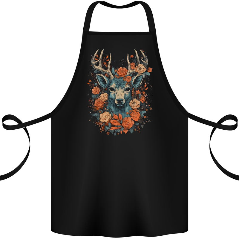 A Fantasy Deer With Flowers Cotton Apron 100% Organic Black
