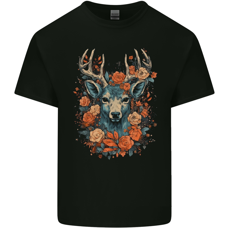 A Fantasy Deer With Flowers Kids T-Shirt Childrens Black