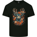 A Fantasy Deer With Flowers Mens Cotton T-Shirt Tee Top Black