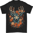 A Fantasy Deer With Flowers Mens T-Shirt 100% Cotton BLACK