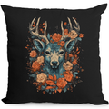 A Fantasy Deer With Flowers Mens Womens Kids Unisex Black Cushion Cover
