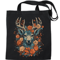 A Fantasy Deer With Flowers Mens Womens Kids Unisex Black Tote Bag