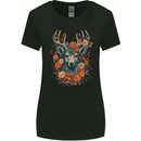 A Fantasy Deer With Flowers Womens Wider Cut T-Shirt Black