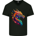 A Fantasy Dragon Mens V-Neck Cotton T-Shirt Black