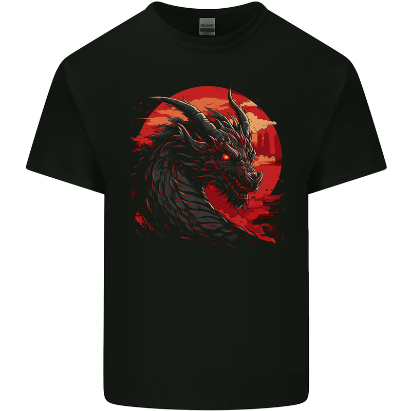 A Fantasy Dragon With a City Backdrop Kids T-Shirt Childrens Black