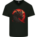 A Fantasy Dragon With a City Backdrop Mens V-Neck Cotton T-Shirt Black