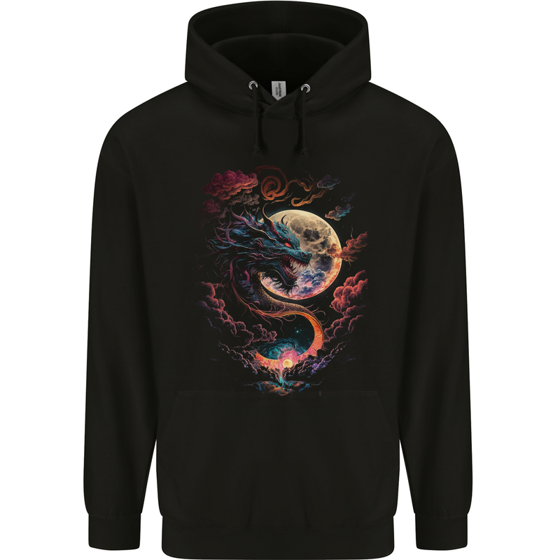 A Fantasy Dragon With a Full Moon Mens 80% Cotton Hoodie Black