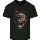 A Fantasy Dragon With a Full Moon Mens V-Neck Cotton T-Shirt Black