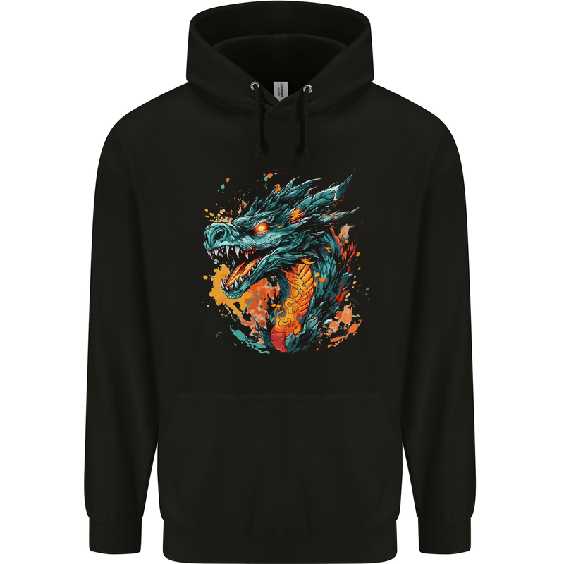 A Fantasy Fire Dragon Mens 80% Cotton Hoodie Black