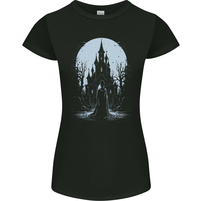 A Fantasy Haunted House Halloween Spooky Womens Petite Cut T-Shirt Black