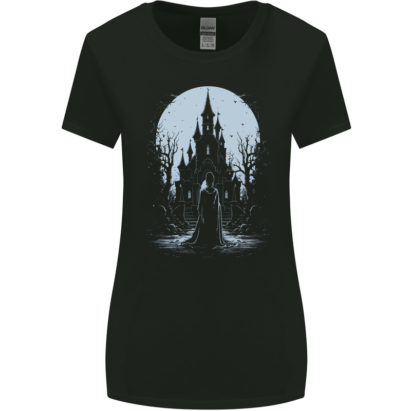 A Fantasy Haunted House Halloween Spooky Womens Wider Cut T-Shirt Black