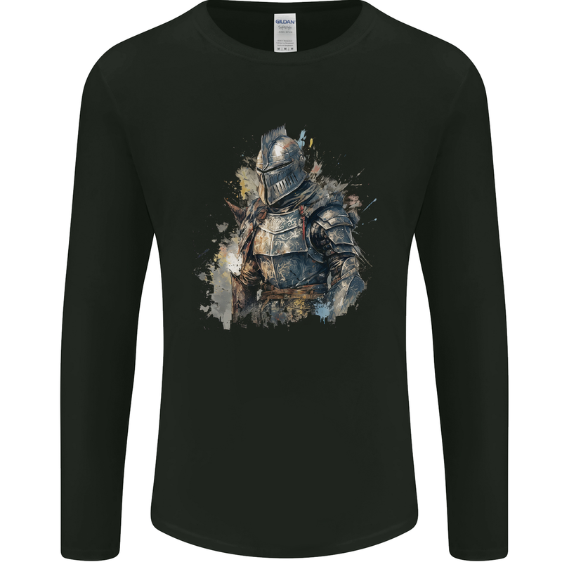 A Fantasy Medieval Knight in Armour Mens Long Sleeve T-Shirt Black