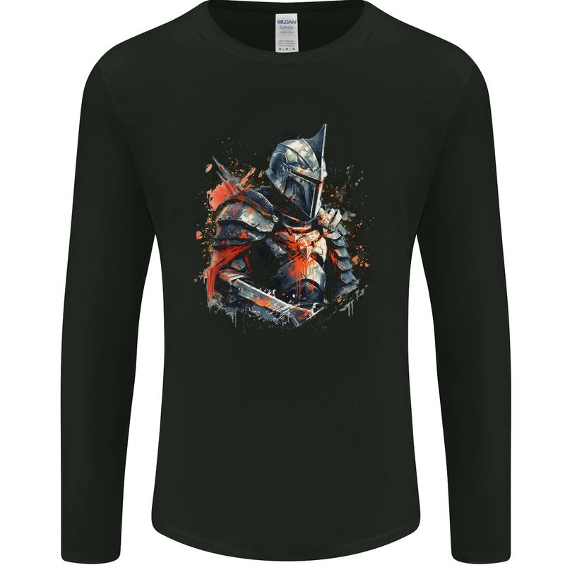 A Fantasy Medieval Knight in Armour Mens Long Sleeve T-Shirt Black
