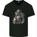 A Fantasy Medieval Knight in Armour Mens V-Neck Cotton T-Shirt Black