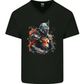 A Fantasy Medieval Knight in Armour Mens V-Neck Cotton T-Shirt Black