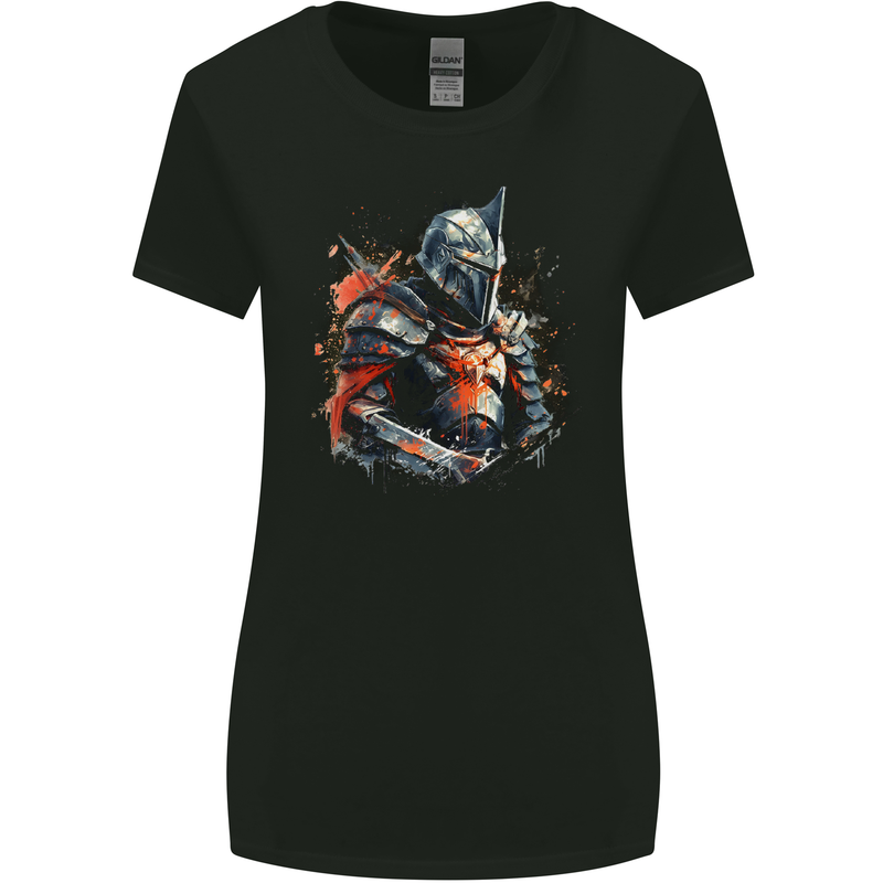A Fantasy Medieval Knight in Armour Womens Wider Cut T-Shirt Black