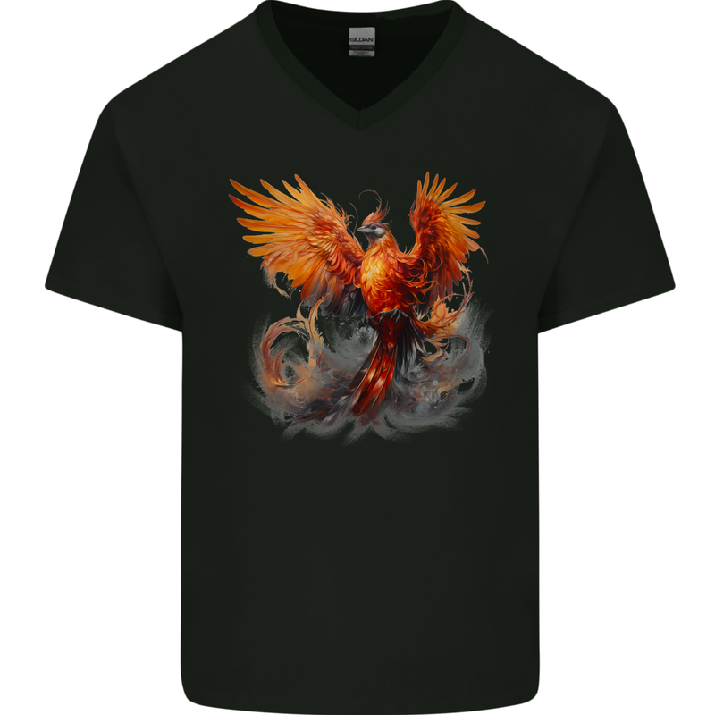 A Fantasy Phoenix Mens V-Neck Cotton T-Shirt Black