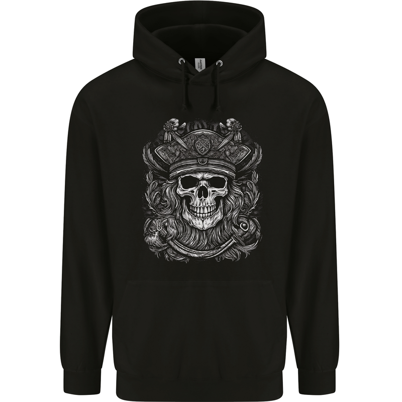 A Fantasy Pirate Skull Mens 80% Cotton Hoodie Black