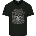 A Fantasy Pirate Skull Mens V-Neck Cotton T-Shirt Black