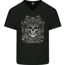 A Fantasy Pirate Skull Mens V-Neck Cotton T-Shirt Black