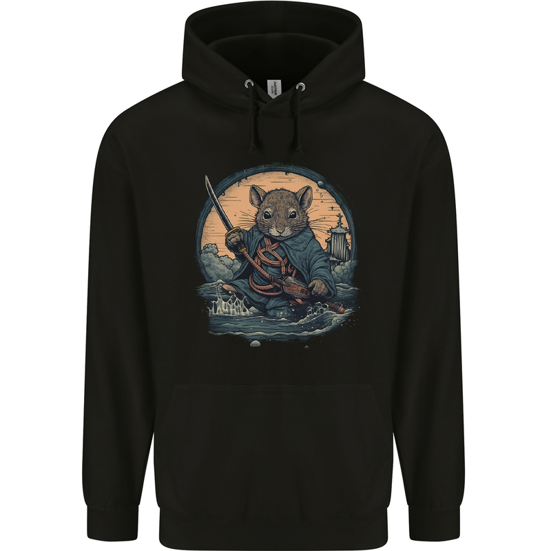 A Fantasy Samurai Mouse Mens 80% Cotton Hoodie Black