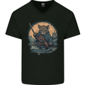 A Fantasy Samurai Mouse Mens V-Neck Cotton T-Shirt Black