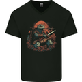 A Fantasy Samurai Turtle Tortoise Mens V-Neck Cotton T-Shirt Black