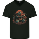 A Fantasy Samurai Turtle Tortoise Mens V-Neck Cotton T-Shirt Black